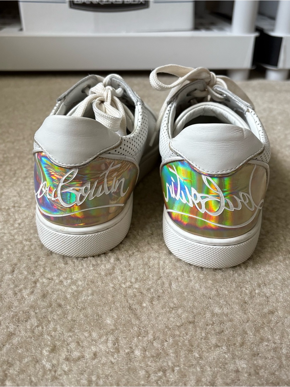 Christian Louboutin Fun Viara Flat Sneakers Bianco Holographic Logo Womens 38.5 - Picture 13 of 15